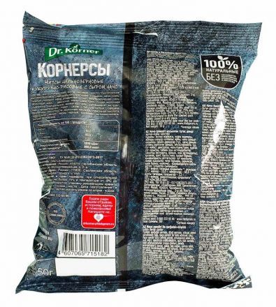 Чипсы цельнозерновые кукурузно-рисовые с сыром начо Dr. Korner (50 г)